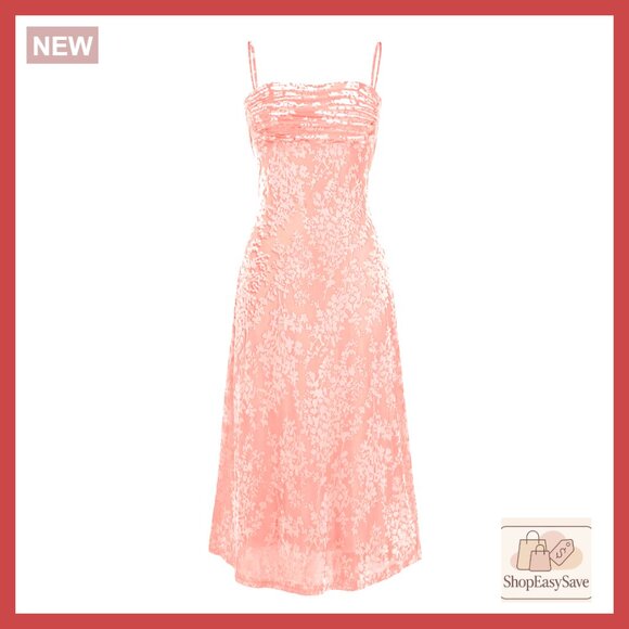 Sleeveless Spaghetti Strap Midi Dress Cowl Neck Floral Cocktail Party Elegant
